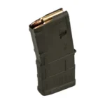 MAGPUL PMAG M3, angled front view of short olive drab green magazine with cartridges visible