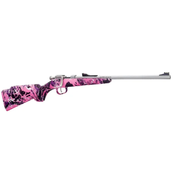 Henry Mini Bolt Compact G2 rifle, right-side view with pink and black camouflage stock