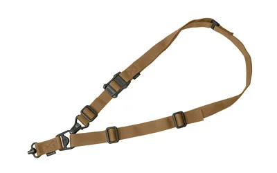 primary-20374 MAGPUL MS3 SINGLE QD SLING G2, coyote brown laid out with adjustable straps and metal clips