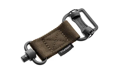 primary-20376 MAGPUL MS1 SNGLPT DUAL ADPTR COY coyote webbing adapter with black metal hardware, angled view