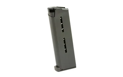 primary-20388 MAG WILSON OFC .45 7RD STEEL PAD BLK black angled side view with witness holes and steel pad