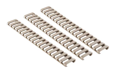 ERGO 18-SLOT LDDR RAIL COVERS three coyote brown ladder-style rail covers, top view