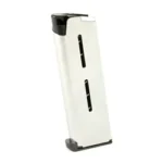 Wilson OFC magazine, silver front view with black base pad and follower