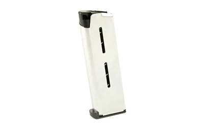Wilson OFC magazine, silver front view with black base pad and follower
