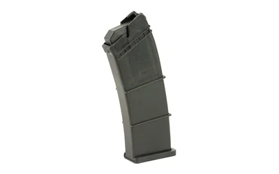 primary-20617 SGMT Saiga 12GA 8-round polymer magazine, black, angled side view with curved ribbed body