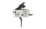 TriggerTech AR9 Duty Flat trigger, side view with silver housing and black flat trigger