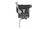 TriggerTech TRIGRTECH R700 SPCL FLAT RH BLT black trigger unit with silver flat trigger, side view