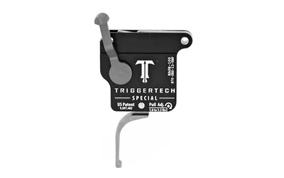 TriggerTech TRIGRTECH R700 SPCL FLAT CLN RH black trigger unit with silver flat trigger, side view