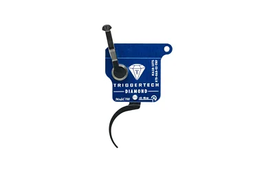 TriggerTech R700 R Diamond Curved RH blue trigger assembly, front view with curved black trigger