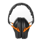 WALKER'S PRO FLDING MUFF BLK/ORG, front view of black earmuffs with orange arms and black headband