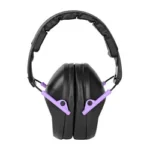WALKER'S PRO FLDING MUFF BLK/PURP, front view of black earmuffs with purple arms and black headband