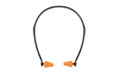 Walker's Protek Ear Plug Band, front view with black curved band and orange ear plugs