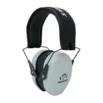 WALKER'S RZR CMPCT PASSIVE MUFF GRY folding earmuffs, front view with gray ear cups and black headband