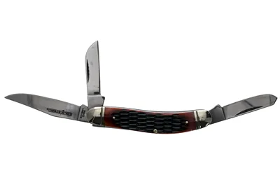 primary-20820 Cold Steel GNTLMNS STCKMAN, side view with three blades open and red-brown textured handle