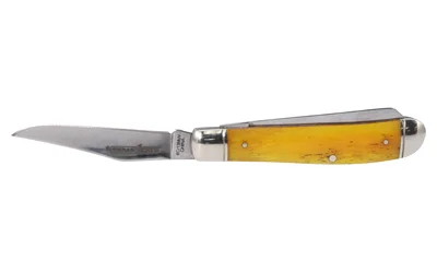 primary-20827 Cold Steel Mini Trap folding knife, right-side view open with silver blade and yellow handle