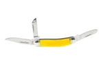 Cold Steel Gentleman's Stockman yellow folding knife, side view with three silver blades open