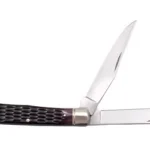 Cold Steel Trapper jigged bone folding knife, side view with two silver blades open