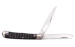 Cold Steel Trapper jigged bone folding knife, side view with two silver blades open