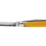 Cold Steel Trapper yellow bone folding knife, side view with one silver blade open