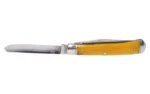 Cold Steel Trapper yellow bone folding knife, side view with one silver blade open