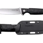 Cold Steel RazorTek black fixed-blade knife, side view with black sheath displayed below