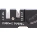 Cold Steel 3-in-1 knife sharpener, black top view with carbide and diamond tapered sections