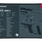 TEKMAT PISTOL MAT FOR GLOCK GEN3 black top view with white parts diagram and text