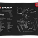 TEKMAT Ultra Pistol Mat for Glock Gen5, black mat with white exploded-pistol diagrams