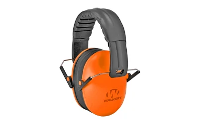 WALKER'S ULTRA COMPACT MUFF ORANGE, orange right-side view with black padded headband
