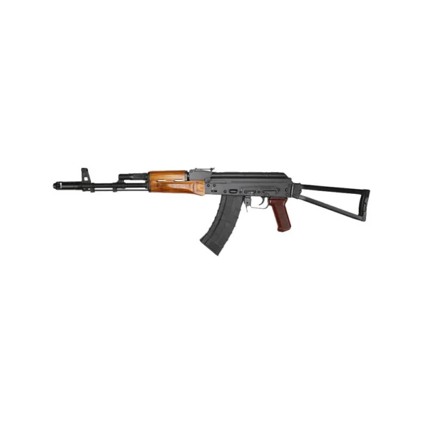 Riley Defense RAK74-C, side view with black receiver, curved magazine and folding stock