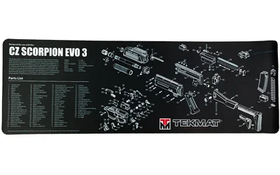 primary-20961 TEKMAT pistol mat for CZ Scorpion black, top view with white exploded-parts diagram
