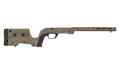 primary-21014 MDT XRS CHASSIS TIKKA T3 FDE tan side view with stock, grip, trigger guard and long fore-end