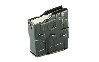 primary-21031 PTR 308WIN 10RD black metal magazine, upright angled view with stamped side panels