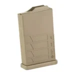 MDT AICS flat dark earth polymer magazine, angled front view with textured lower panel