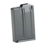 MDT AICS 300WSM/6.5PRC magazine in black metal, angled side view with ribbed body