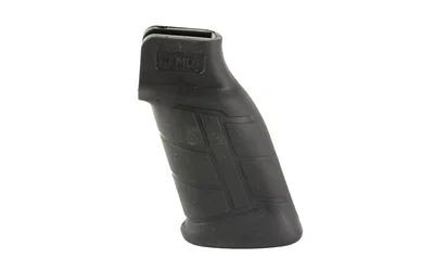 MDT PISTOL GRIP ELITE BLACK, black grip in angled side view with textured finger grooves