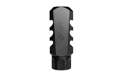 primary-21079 MDT ELITE MUZZLE BRAKE 1/2X28 BLK, black muzzle brake upright with side ports