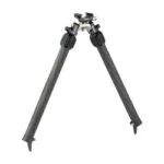 MDT BACKCOUNTRY BIPOD PIC, black front view with rail mount and splayed adjustable legs