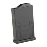 MDT AICS black polymer magazine, angled front view with textured lower panel