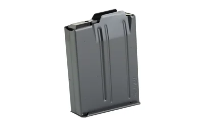MDT AICS 308WIN/6.5CM metal magazine in dark gray, angled front and side view
