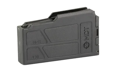 primary-21112 MAG MDT LA 30-06 3 ROUND POLY gray polymer magazine, right-side view with molded panels and logo