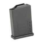 MAG MDT AICS .223 10RD POLY BLK black polymer magazine, angled side view with molded lines