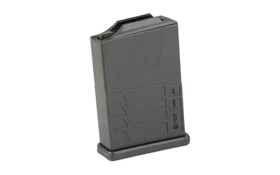 primary-21115 MAG MDT AICS .223 10RD POLY BLK black polymer magazine, angled side view with molded lines