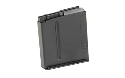 MAG MDT AICS 30-06 5RD METAL, black box magazine in angled side view with ribbed floorplate