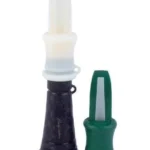 Primos Lil Dog Predator Call, black and green call components with translucent mouthpiece
