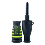 Primos Bottleneck Deer Grunt Call, black ribbed call beside black and green flared tube