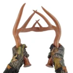 Primos Fightin' Horns, two brown antler rattles held in camouflage-gloved hands