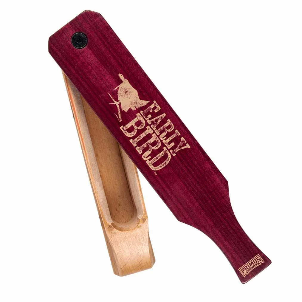 primary-21197 Primos Early Bird Turkey Call, open purple heart paddle call with pale hardwood sound box