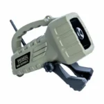 Primos Dogg Catcher 2, tan electronic predator call angled right with handle, antenna and stand