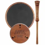 Primos Rare Breed Turkey Pot Call, round wood and black call with striker and wood cover
